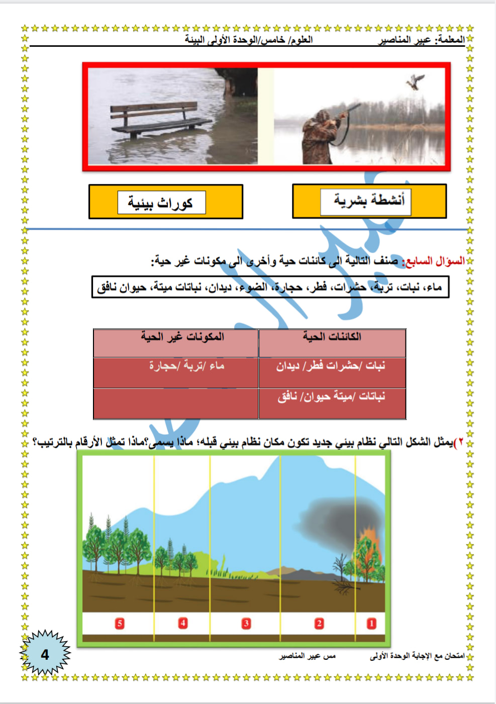 بالصور امتحان نهائي شامل مادة العلوم للصف الخامس الفصل الاول 2021 مع الاجابات